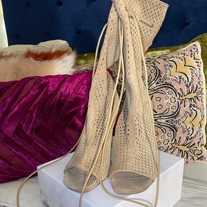 Steve Madden Tan Suede Peep Toe Heels